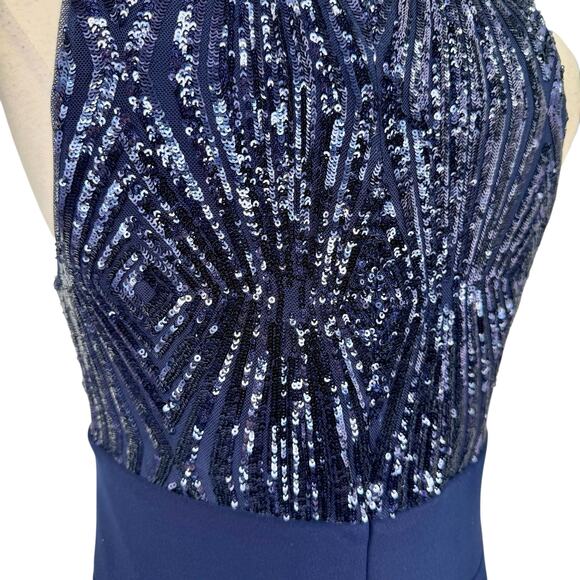 Lauren Ralph Lauren Sequin Mock Neck Evening Gown Navy Sz 12 Formal Maxi $240 - Picture 6 of 16